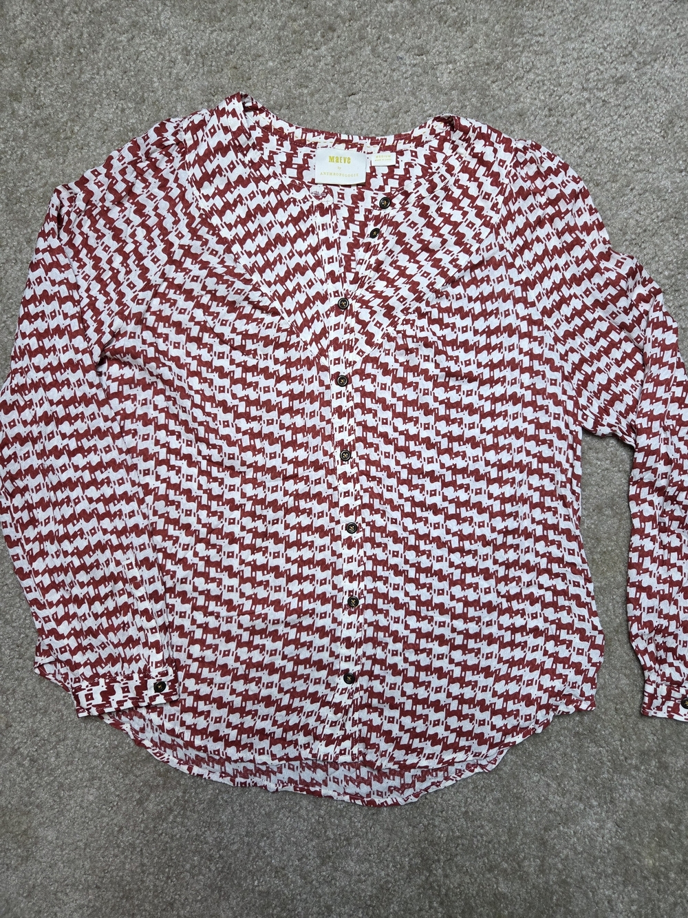 Anthropologie Maeve Avignon Scotty Dog Print Blouse Red White M Novelty